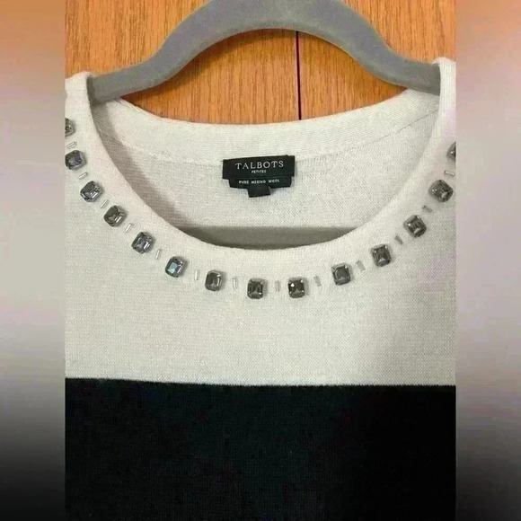 Talbots Merino Wool Short Sleeve Tee Style Sweater Color Block Jewel Trim - Picture 3 of 7